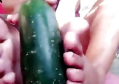 Danielas cucumber footjob