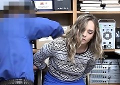 Girl spanked with a belt while she wears a butt plug.